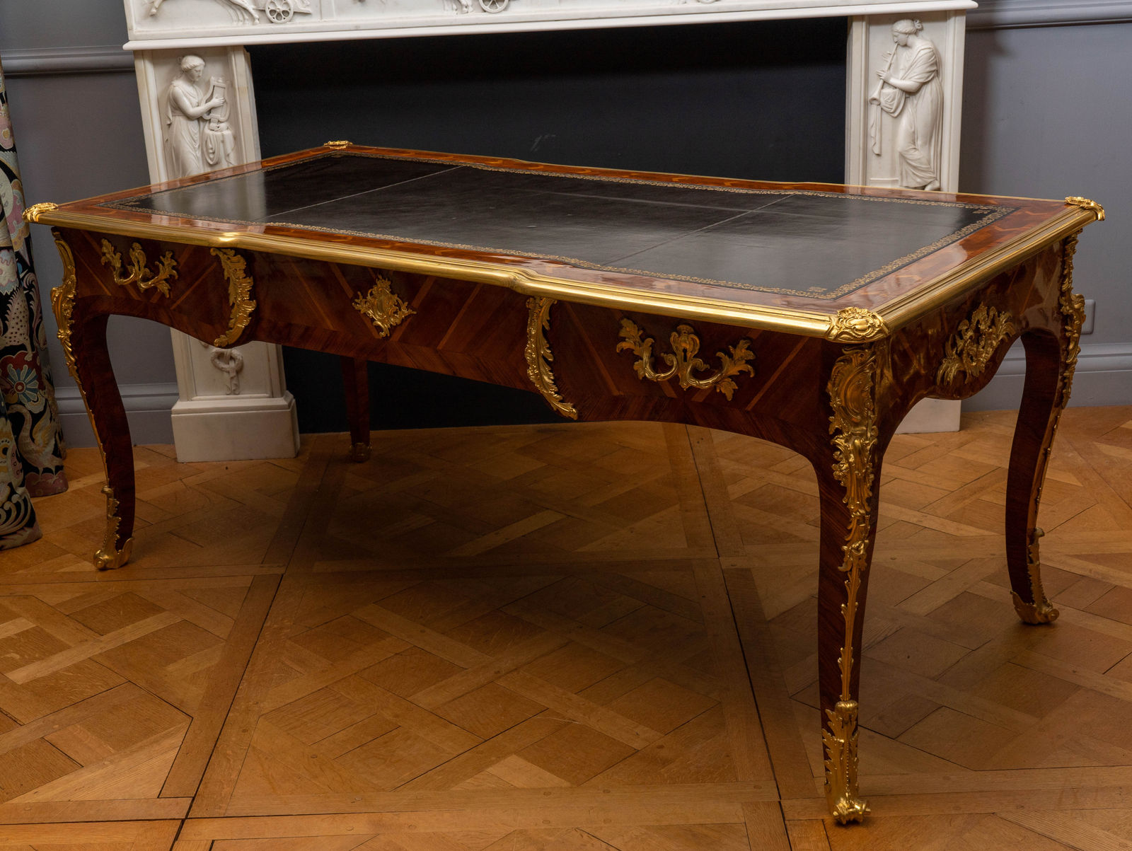 attributed to B.V.R.B., Bernard II Vanrisamburgh, A LOUIS XV GILT BRONZE MOUNTED KINGWOOD VENEERED BUREAU PLAT , Paris, date circa 1745-50