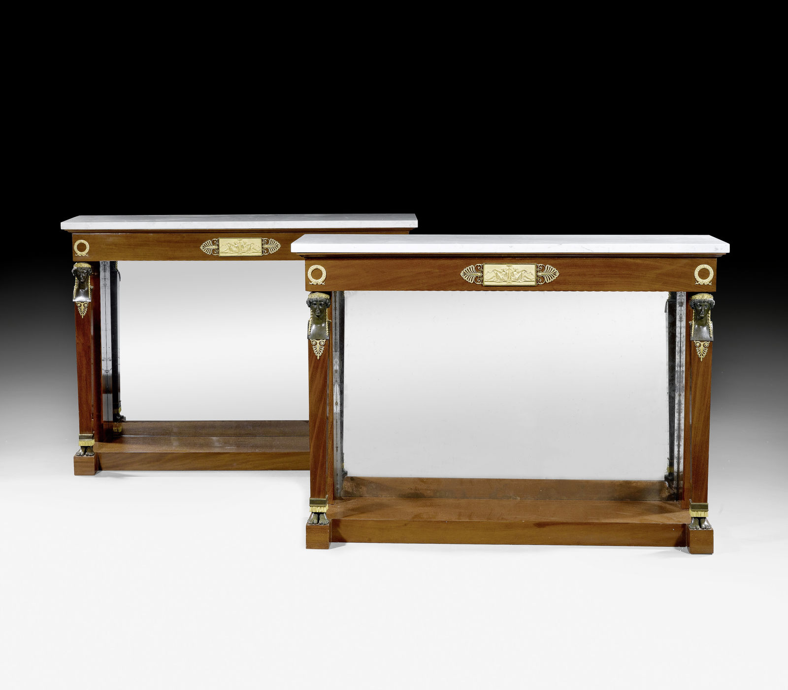 Bernard Molitor (attributed to), A pair of Empire consoles, attributed to Bernard Molitor, bronze mounts attributed to Pierre-Philippe Thomire, Paris, date circa 1805-10