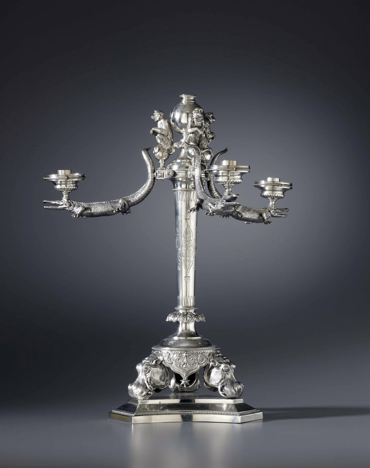 Henry Wilkinson and Co Ltd, A unique Victorian four-light candelabrum by Henry Wilkinson and Co Ltd, London, dated 1875