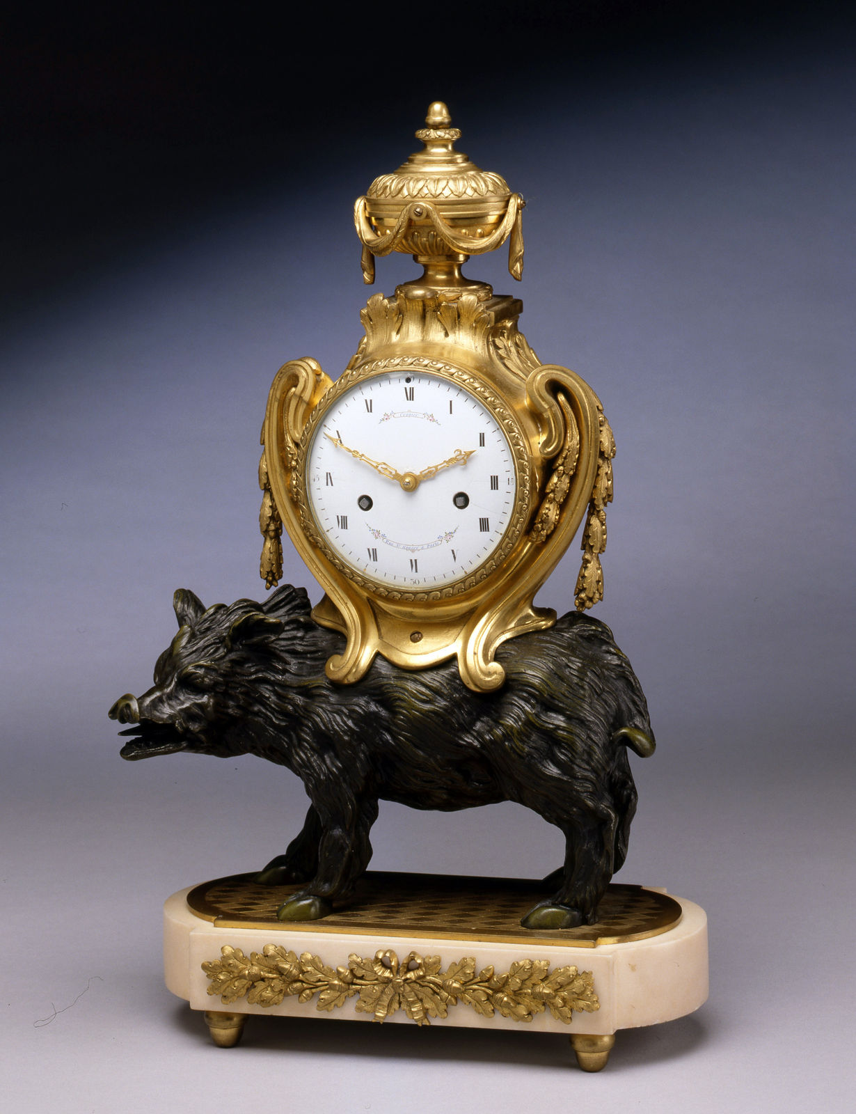 Joseph Coteau, A Louis XVI clock supported on the back of a wild boar by Joesph Coteau, Paris, date circa 1785