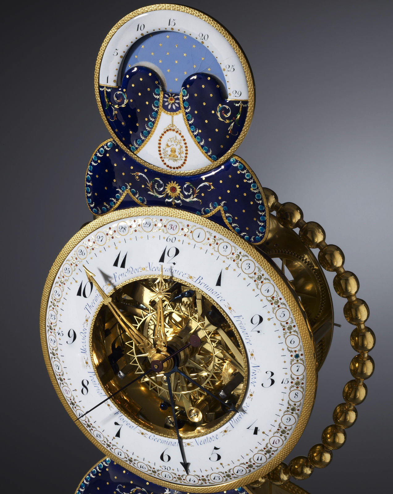 Joseph Coteau, A Directoire skeleton clock, by Laurent Ridel, enamel work by Joseph Coteau, Paris, dated 1796