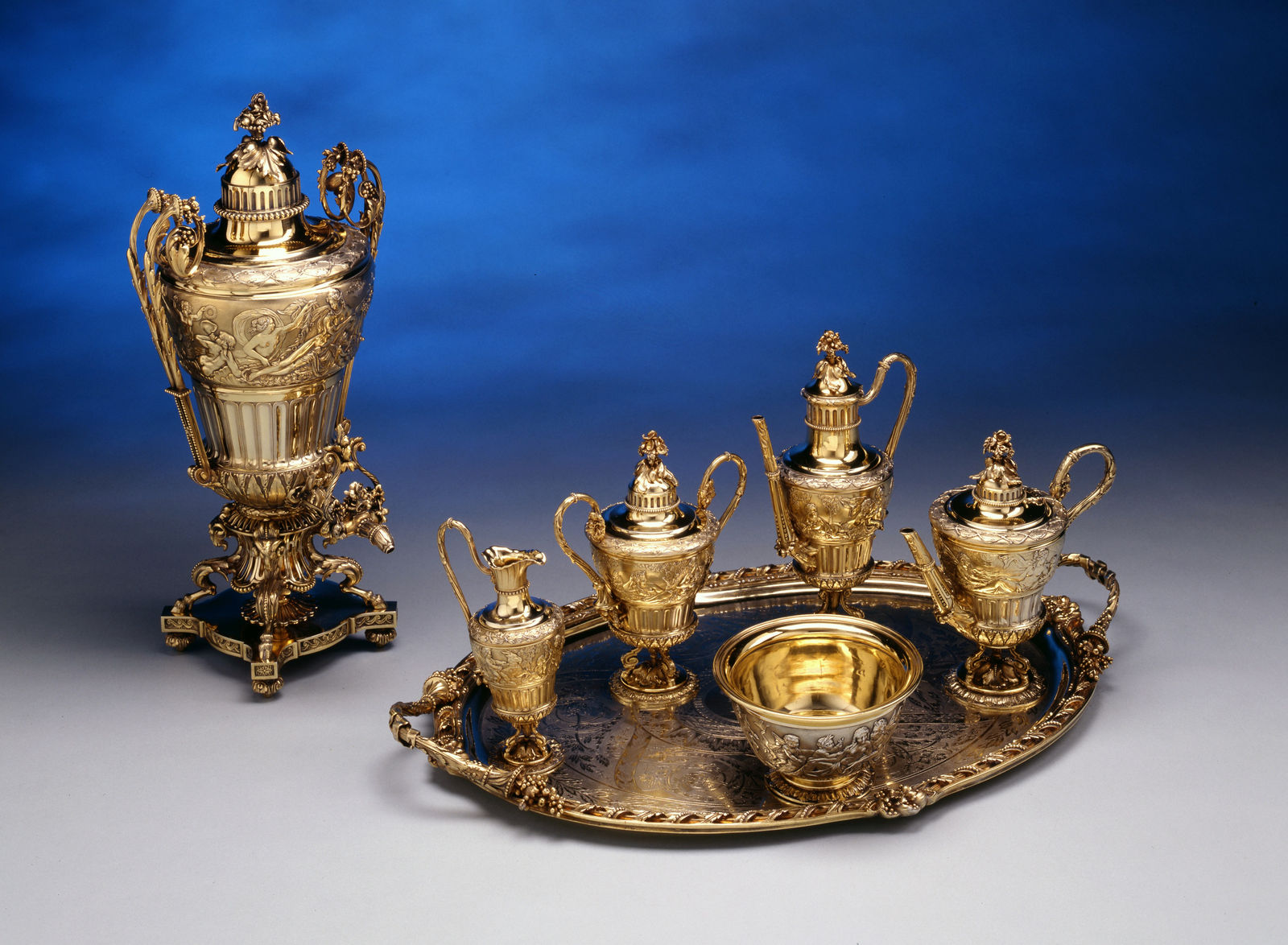Jean-Baptiste-Gustave Odiot, A Louis XVI Style seven-piece tea and coffee service by Jean-Baptiste-Gustave Odiot, Paris, date 1892