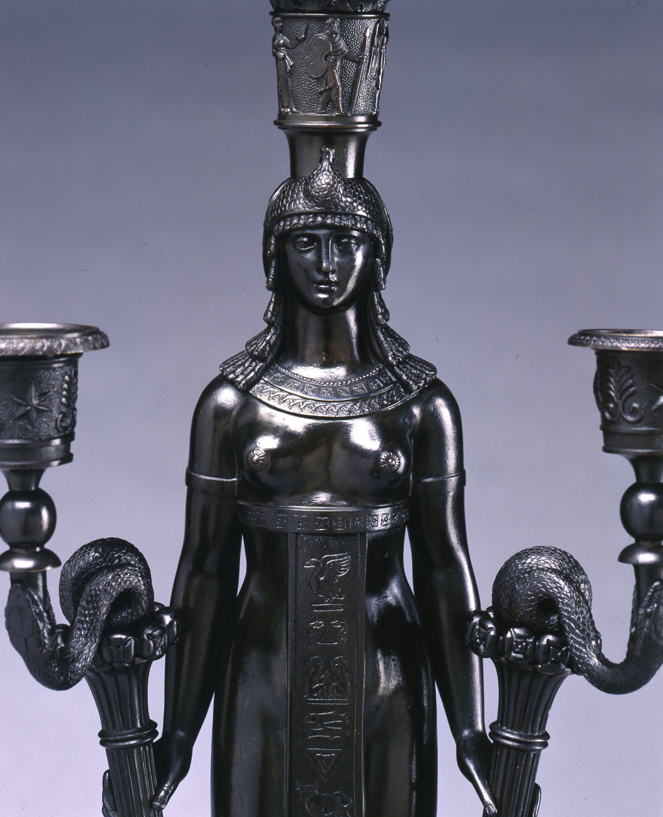 Pierre-Philippe Thomire (attributed to), A pair of Empire six-light candelabra attributed to Pierre-Philippe Thomire, after a design by Charles Percier, Paris, date circa 1805-10