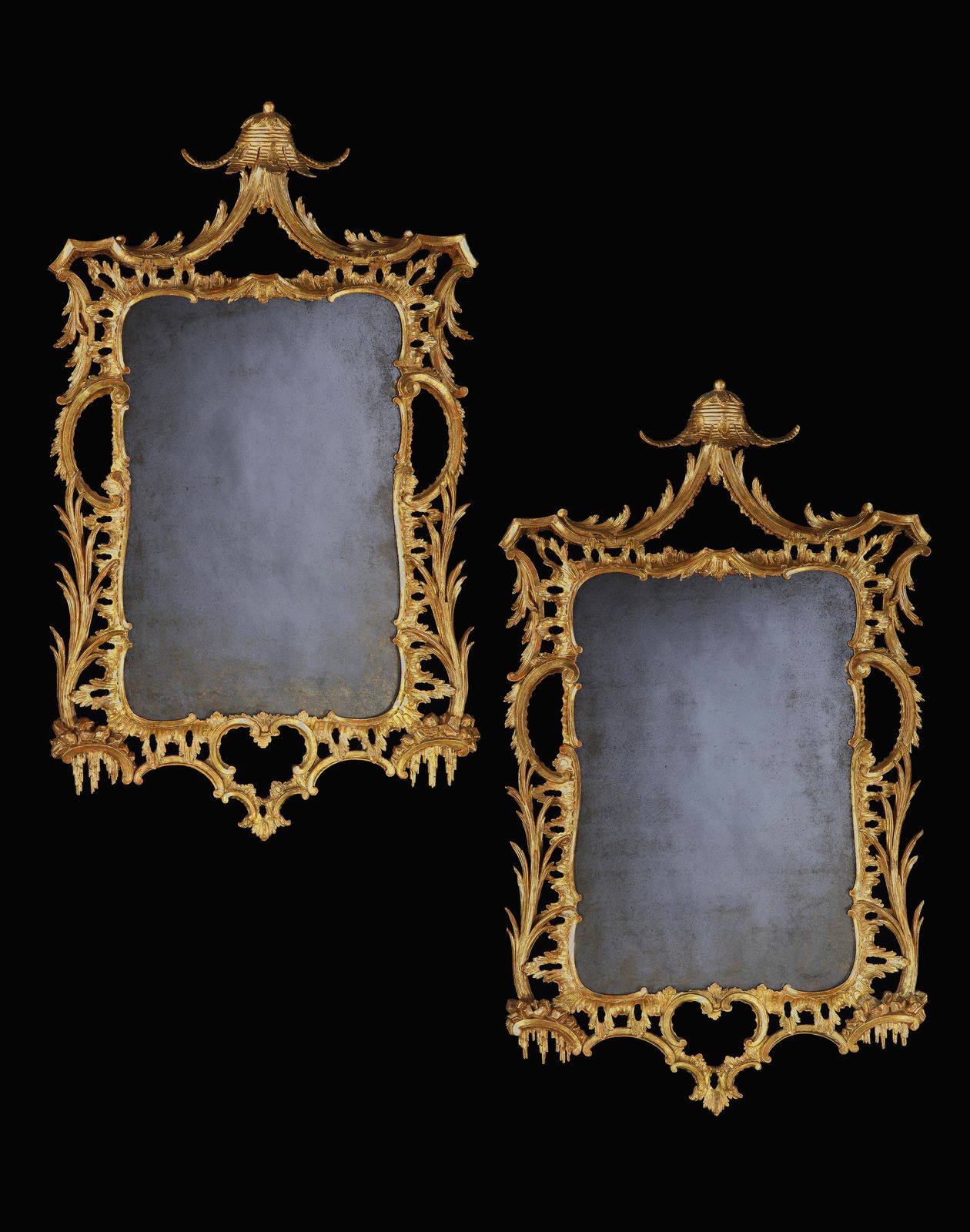 A PAIR OF GEORGE III CARVED AND GILDED MIRRORS, ENGLISH, CIRCA 1765