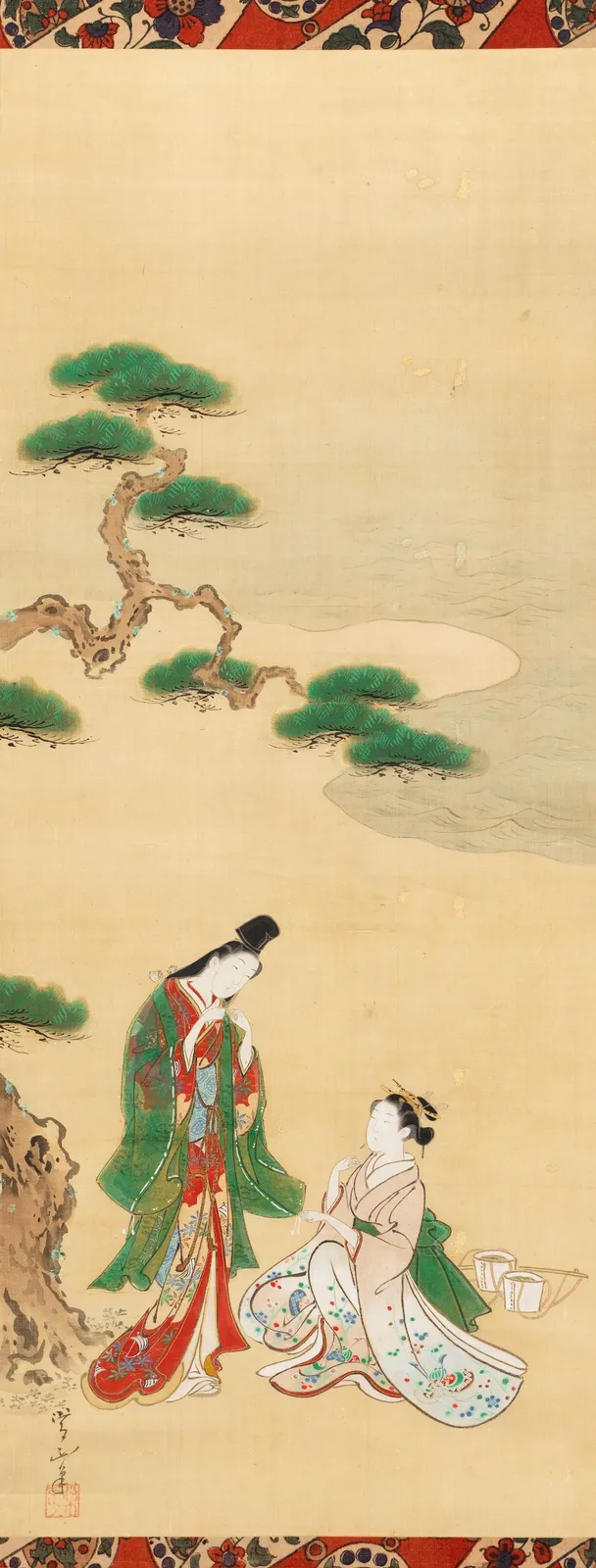 Two Beauties on a Shore by KAWAMATA TSUNEMASA 川又常正 (mid-18th century), mid-18th century