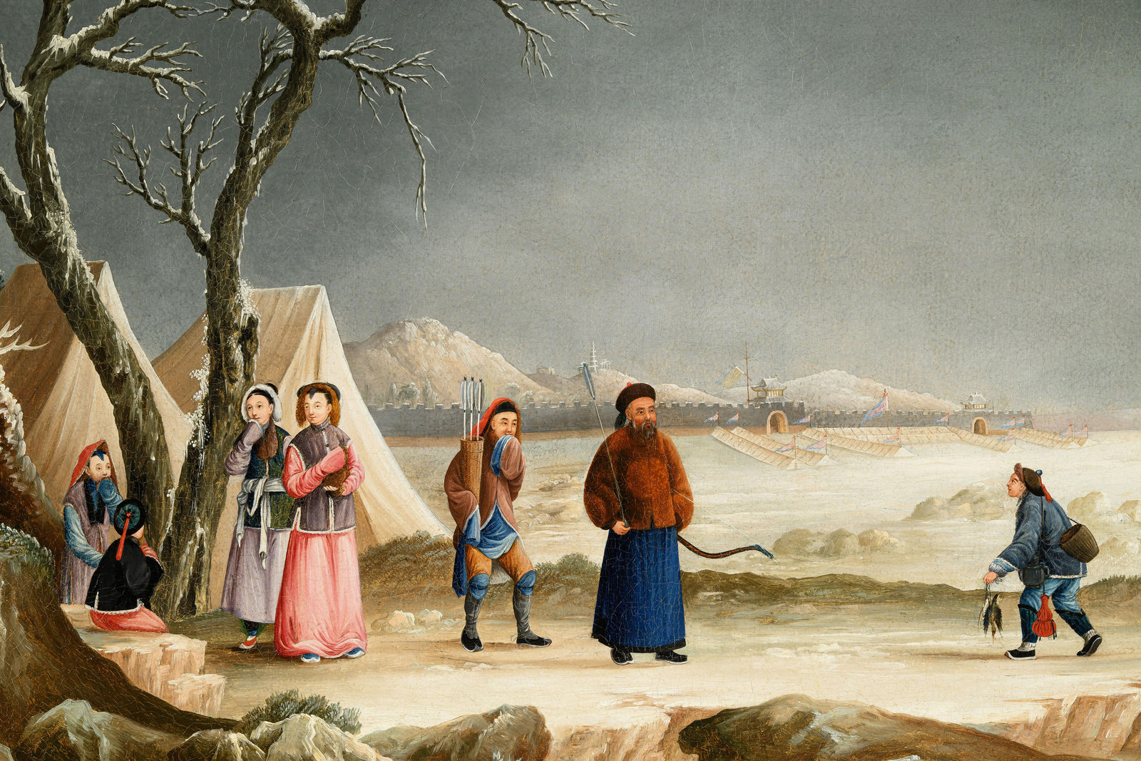 A RARE PAIR OF EARLY 19TH CENTURY CHINESE EXPORT OIL PAINTINGS, ATTRIBUTED TO FATQUA, CHINA, 1800 -1825