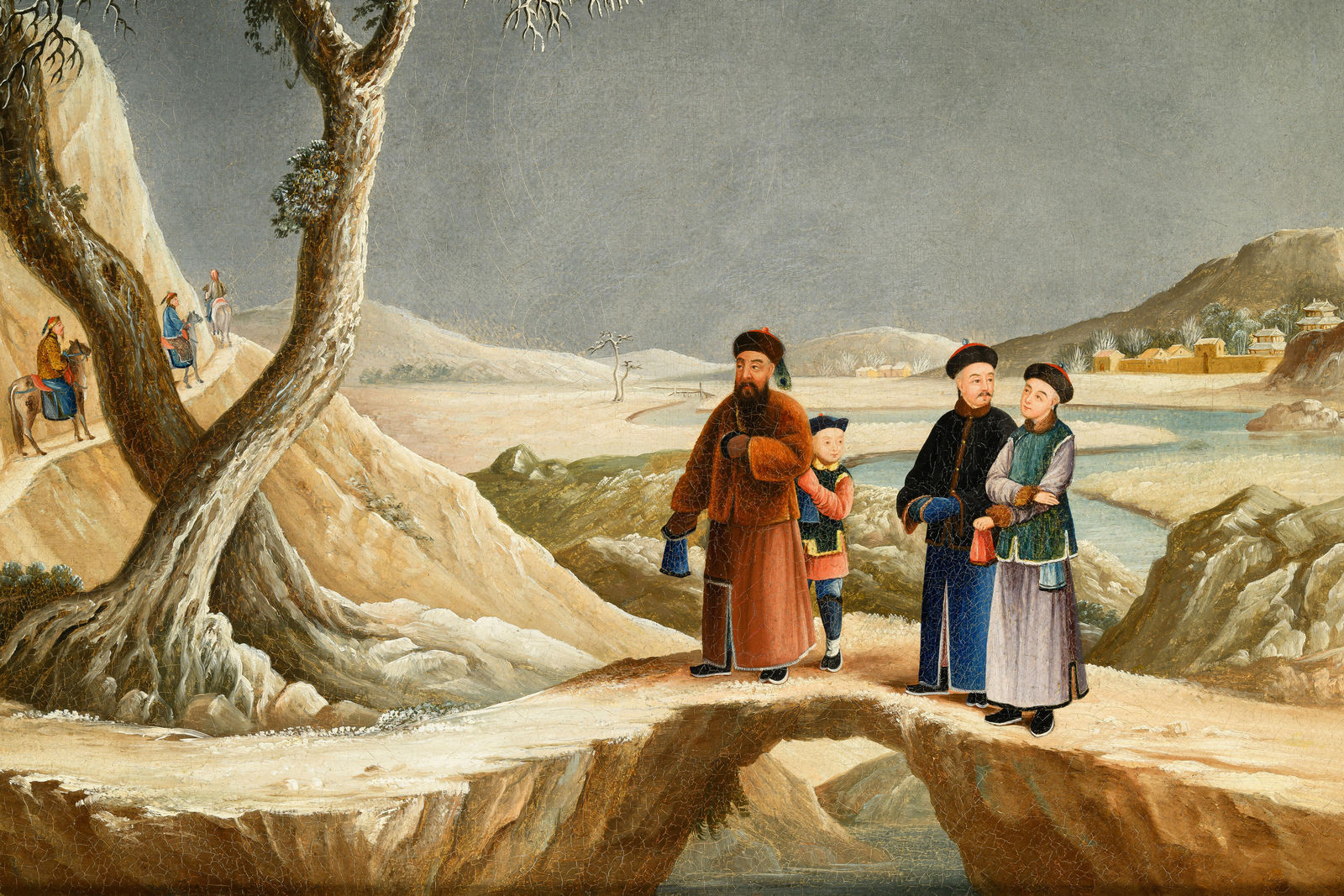 A RARE PAIR OF EARLY 19TH CENTURY CHINESE EXPORT OIL PAINTINGS, ATTRIBUTED TO FATQUA, CHINA, 1800 -1825