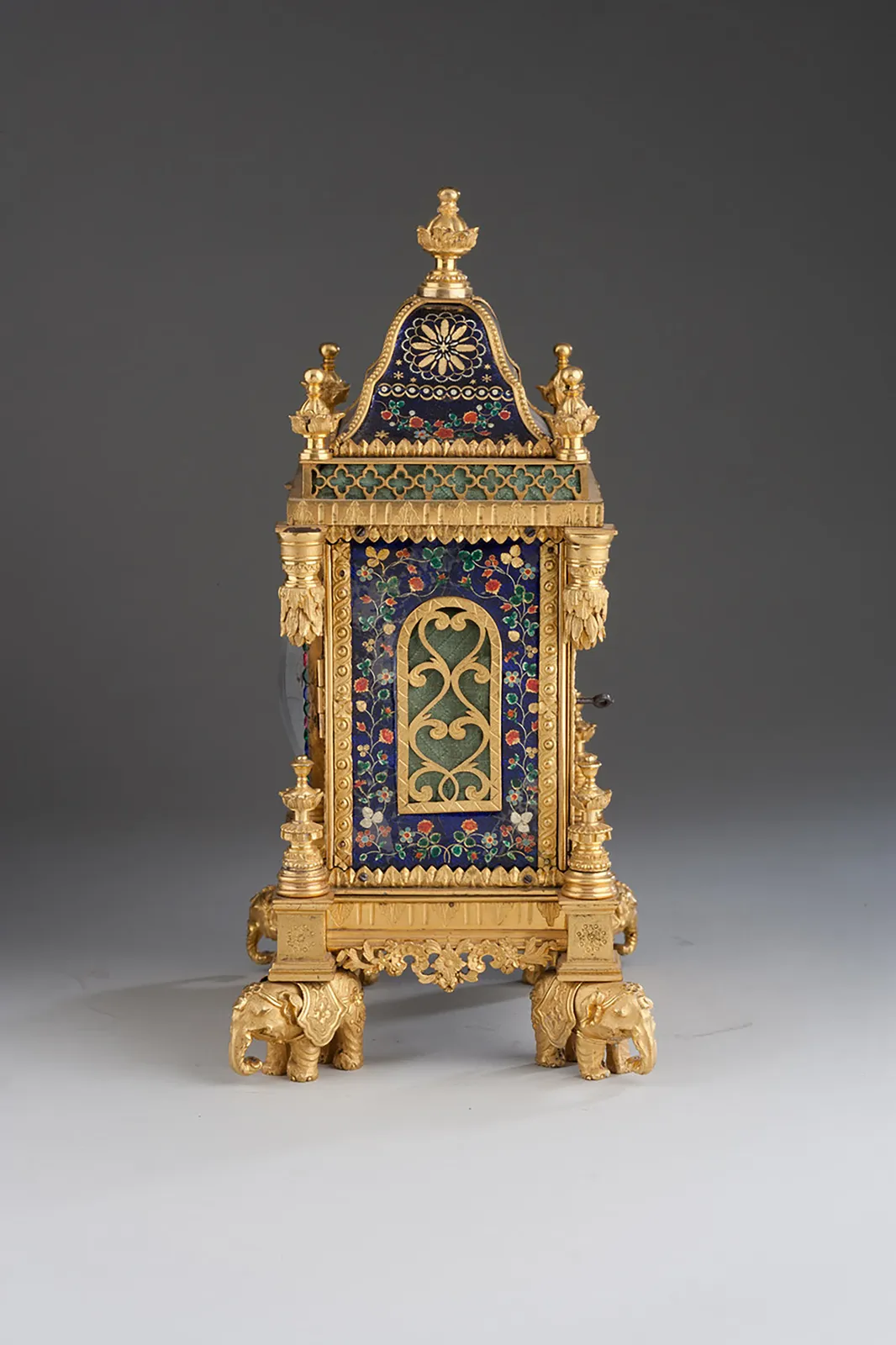 Howlett & Horne, London: Miniature Ormolu and Enamel Musical Table Clock, English/Chinese circa 1780