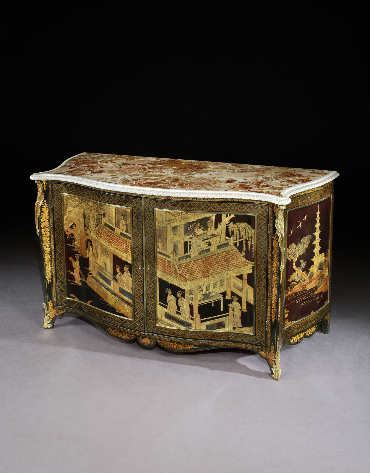 THE ASHBURNHAM PLACE LACQUER COMMODES, English, circa 1760