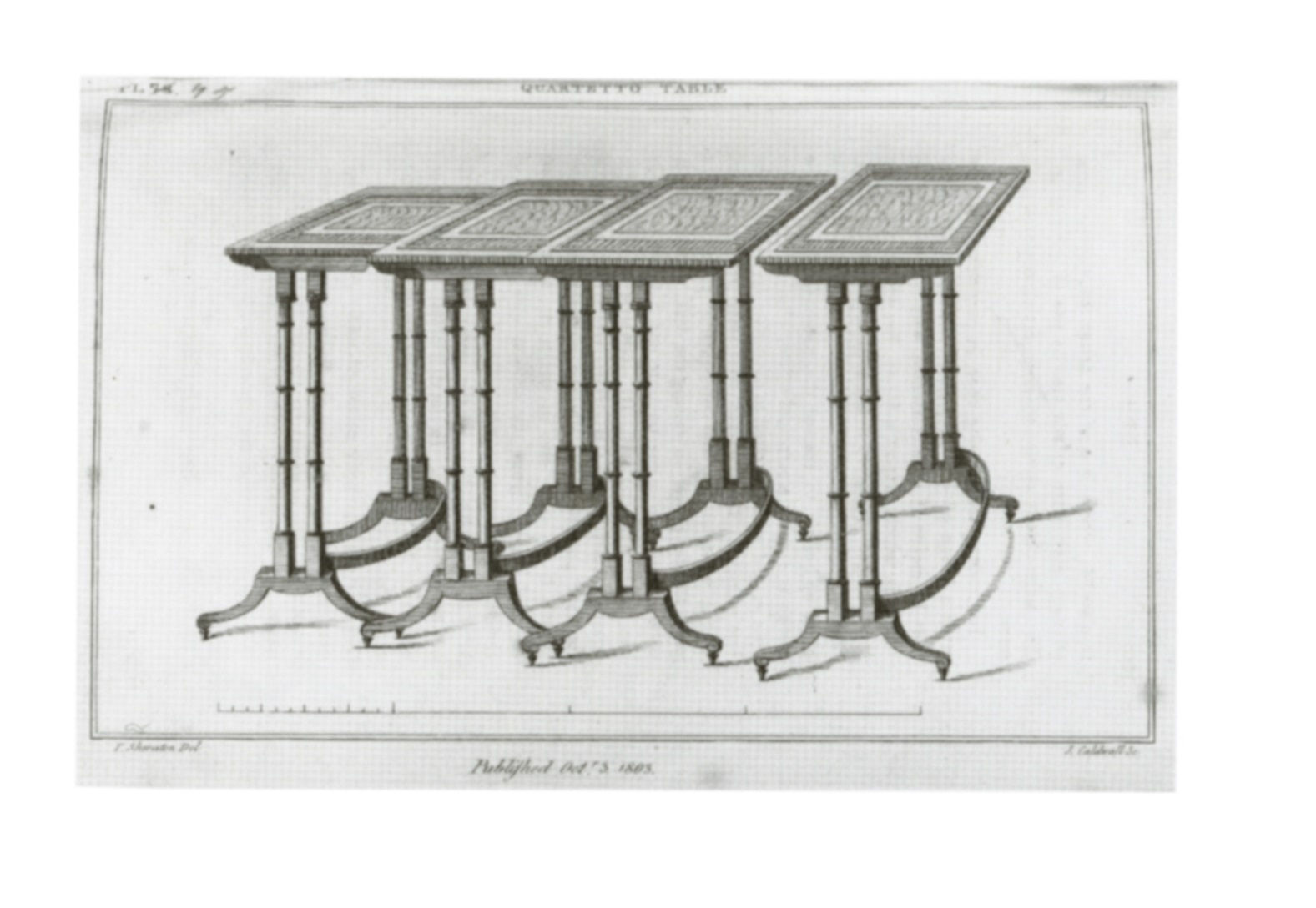 A NEST OF GEORGE III BRASS INLAID OCCASIONAL TABLES, English, circa 1805