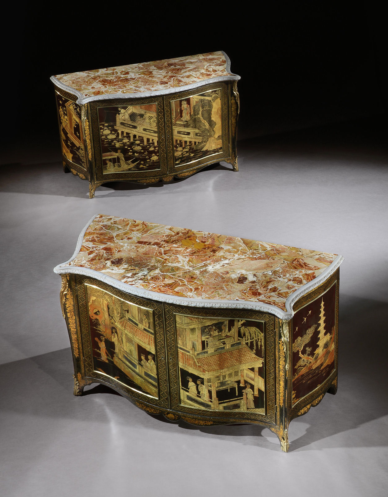 THE ASHBURNHAM PLACE LACQUER COMMODES, English, circa 1760