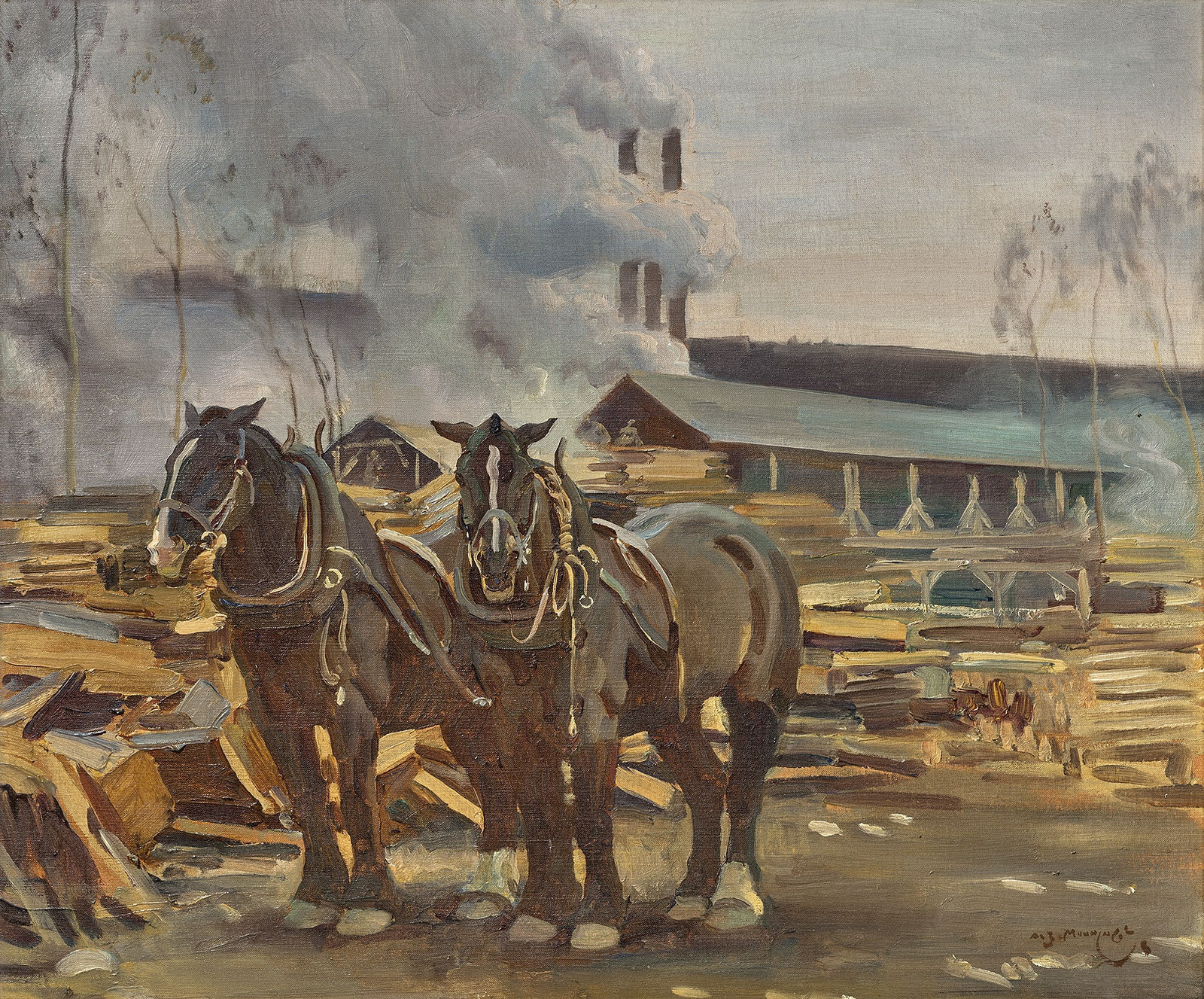 Sir Alfred James Munnings, PRA, RWS, The saw mill in the forest of Dreux, 1918