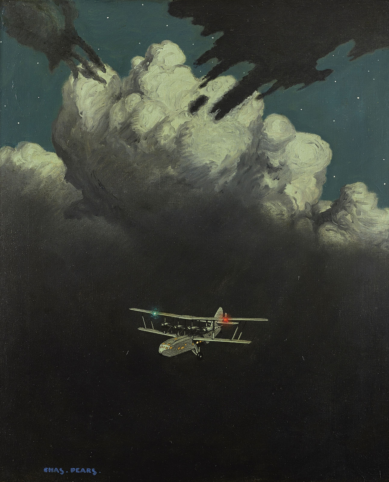 Charles Pears, PSMA, ROI, An Imperial Airways Short L17 Sylla aircraft at night
