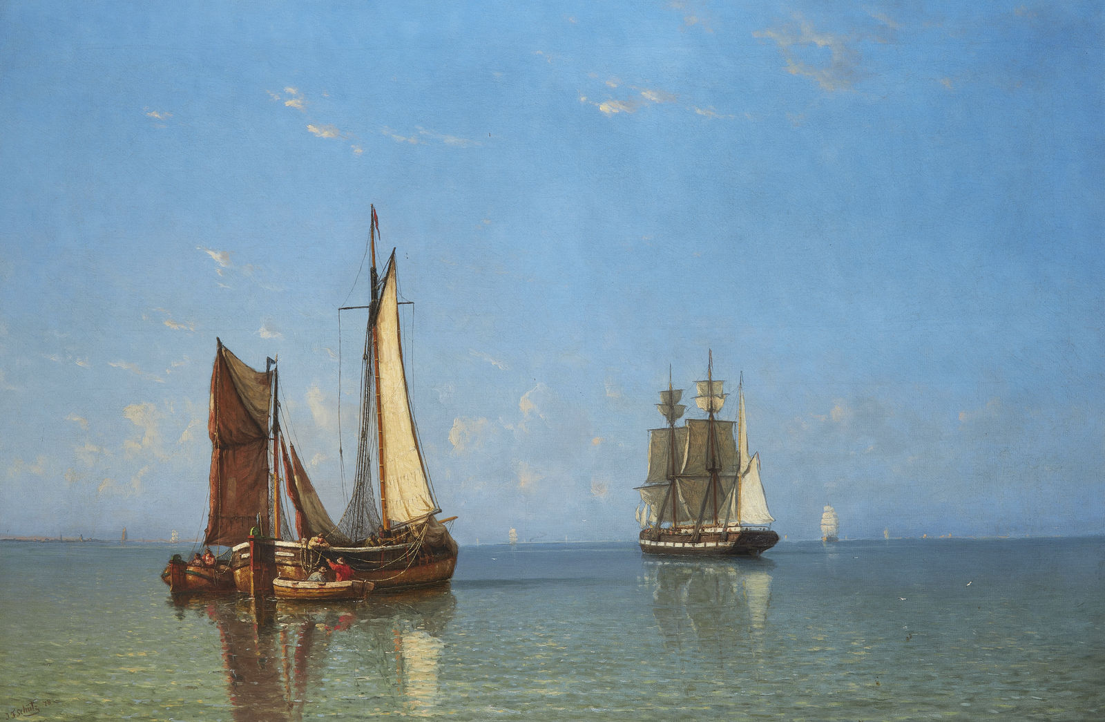 Jan Frederik Schütz 1817-1888, Boats in a calm
