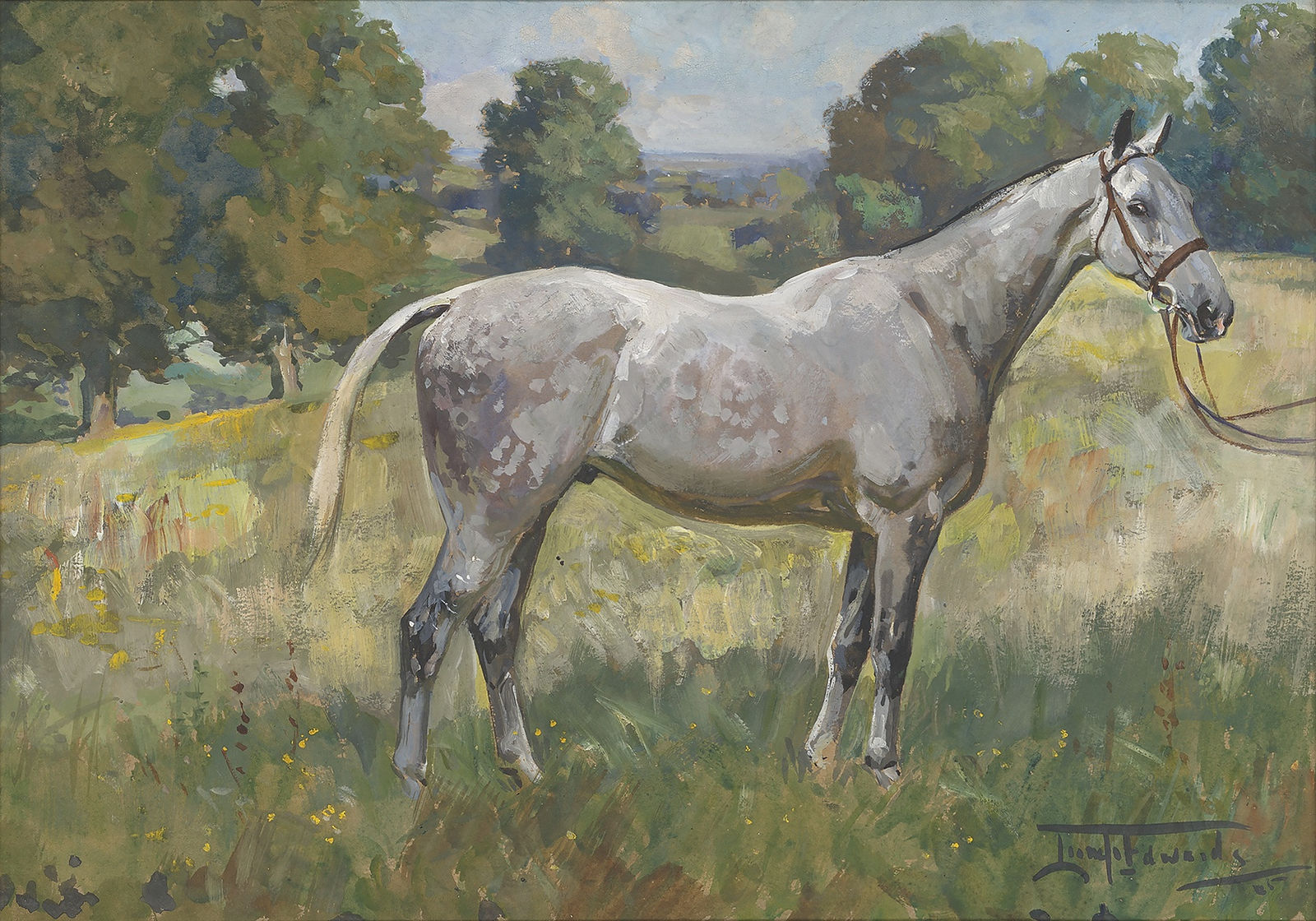 Lionel Dalhousie Robertson Edwards, RI, A dappled grey horse in a landscape