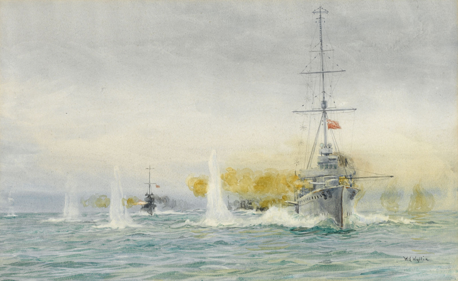 William Lionel Wyllie, RA, Dogger Bank Battle: Aurora begins the action