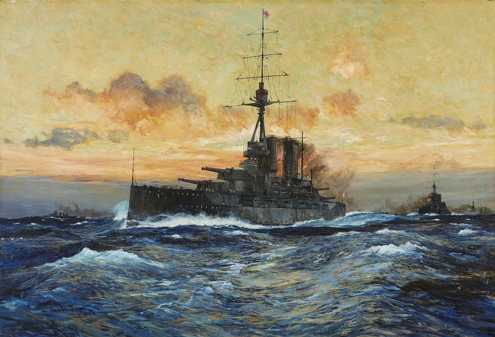 Charles Edward Dixon, RI, H.M.S. Queen Elizabeth leading other capital ships of the fleet ‘in line ahead’