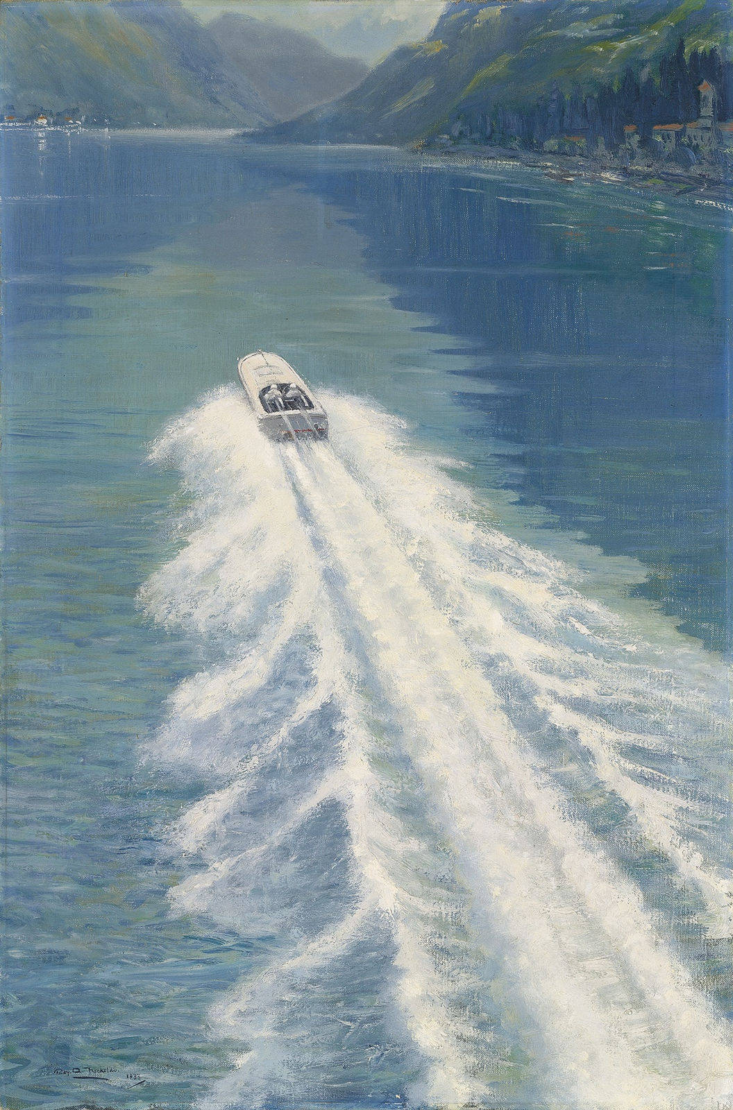 Roy Nockolds, Kaye Don beating Gar Wood's water speed record, on Lake Garda, 1931
