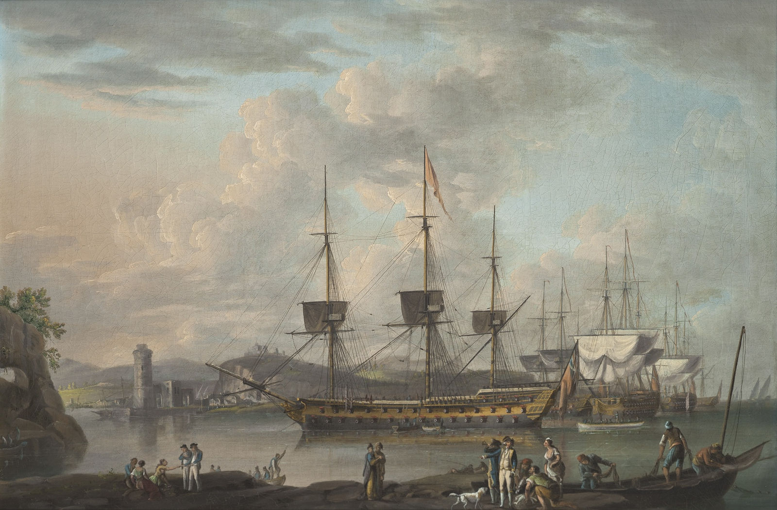 William Anderson, A British Naval Squadron of the Red at anchor off Leghorn, Italy, with some of the ships’ officers ashore fraternising with the local inhabitants