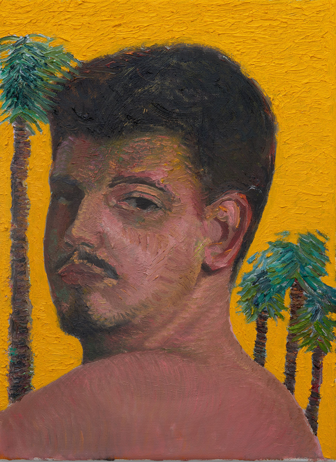 David Horvath, Self Portrait with Palms, 2024, Oil on Linen | Photo Tom Carter, 2024
