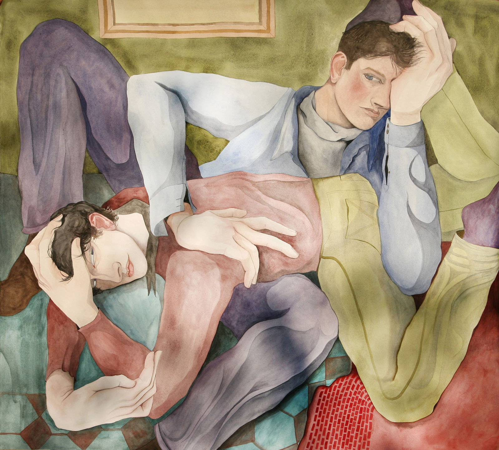 William Brickel, Two figures in a green room, 2019