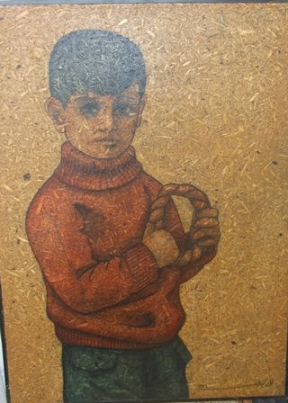 Louay Kayyali, The Boy 1974, Mixed media on board, 49x69.5