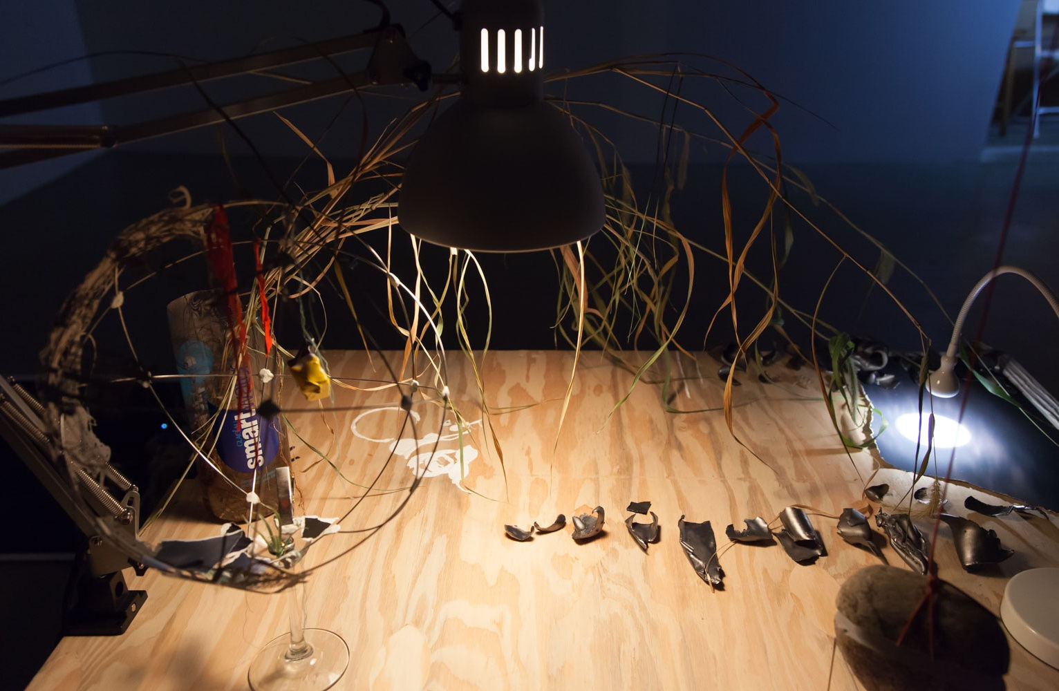 Sarah Sze installation in dark room