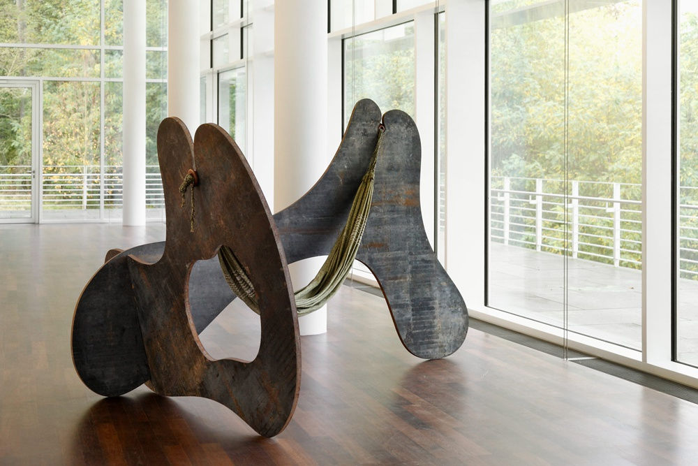 Corten steel hammock sculpture