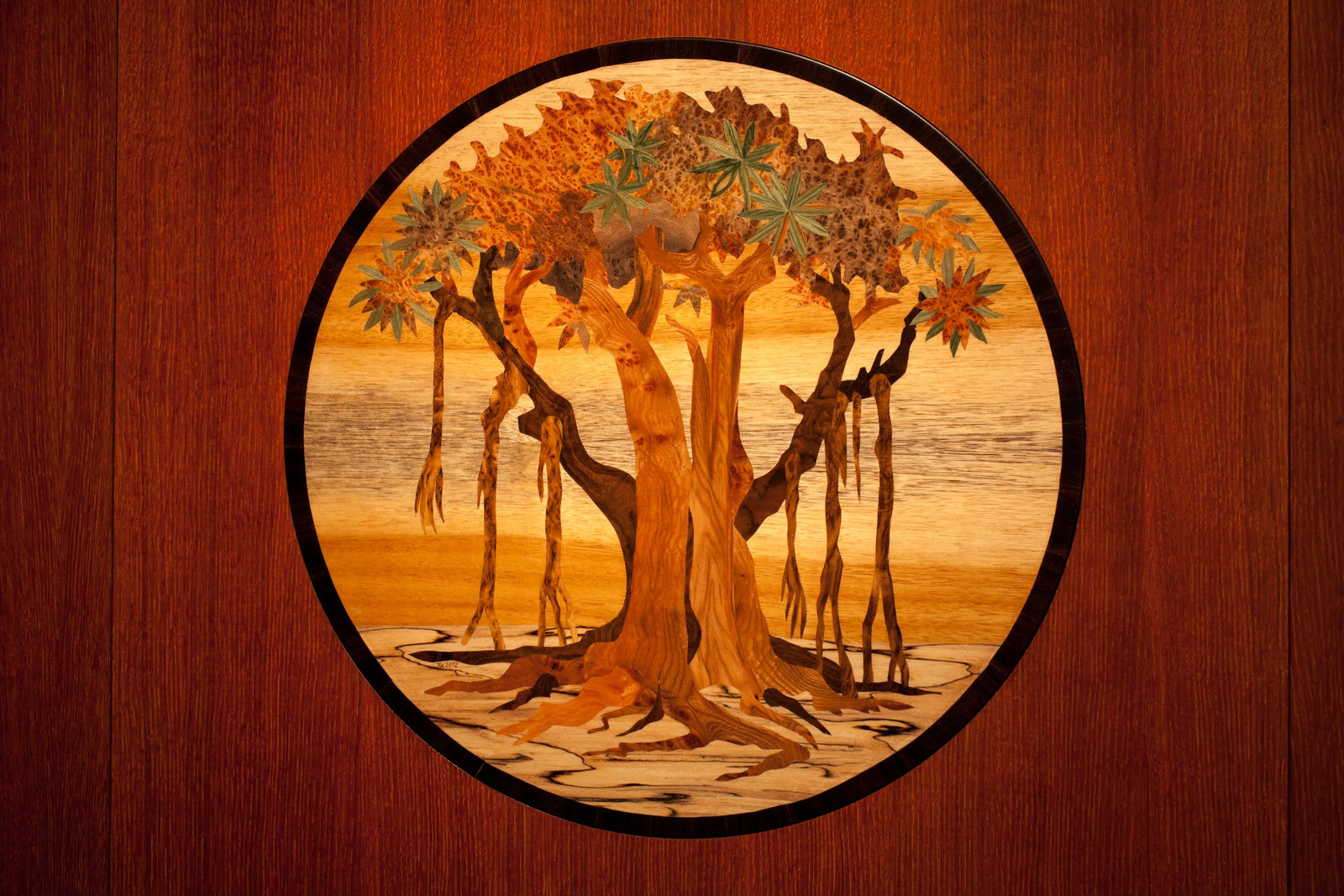 Image of Mark Dion installation, large circular bookcase cabinet