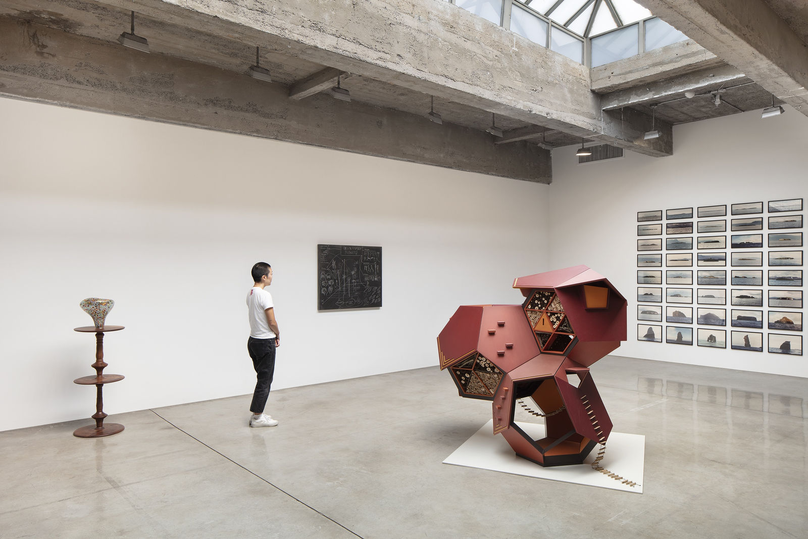 A gallery of sculptures and other artwork