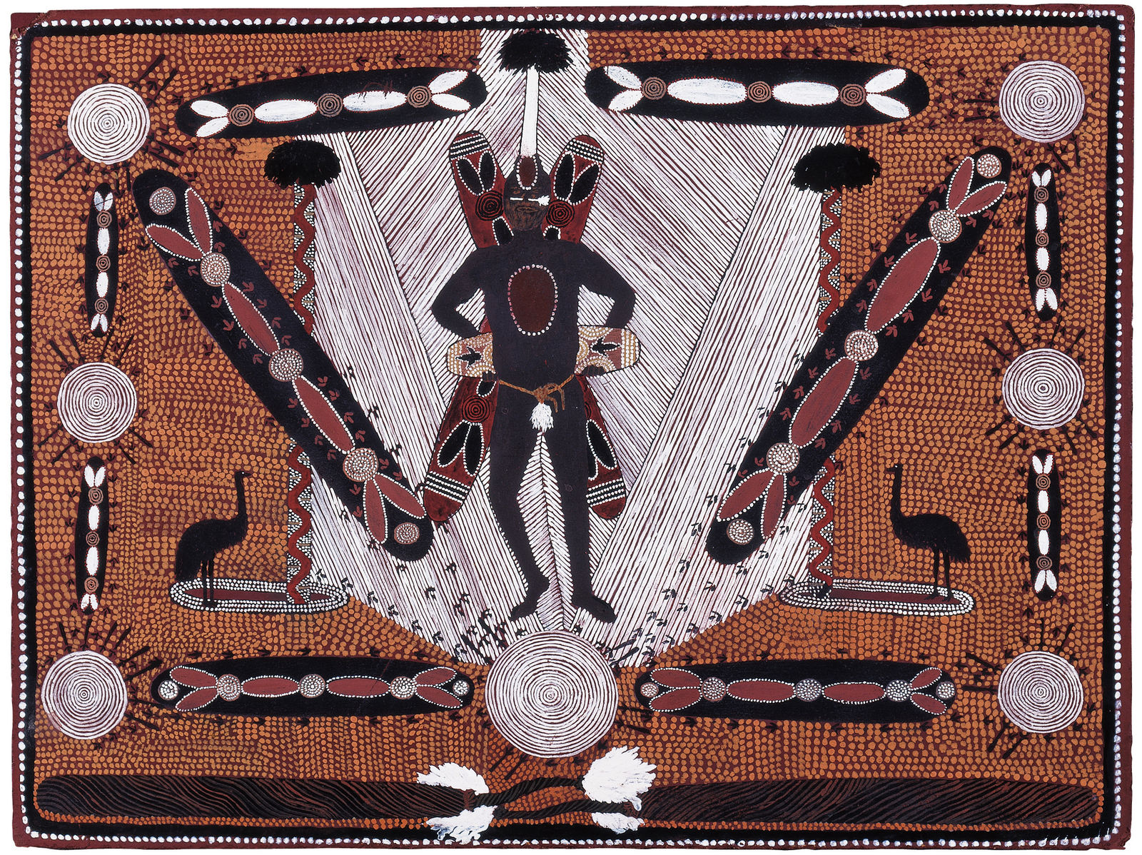 Clifford Possum Tjapaltjarri, Emu Corroboree Man, 1972