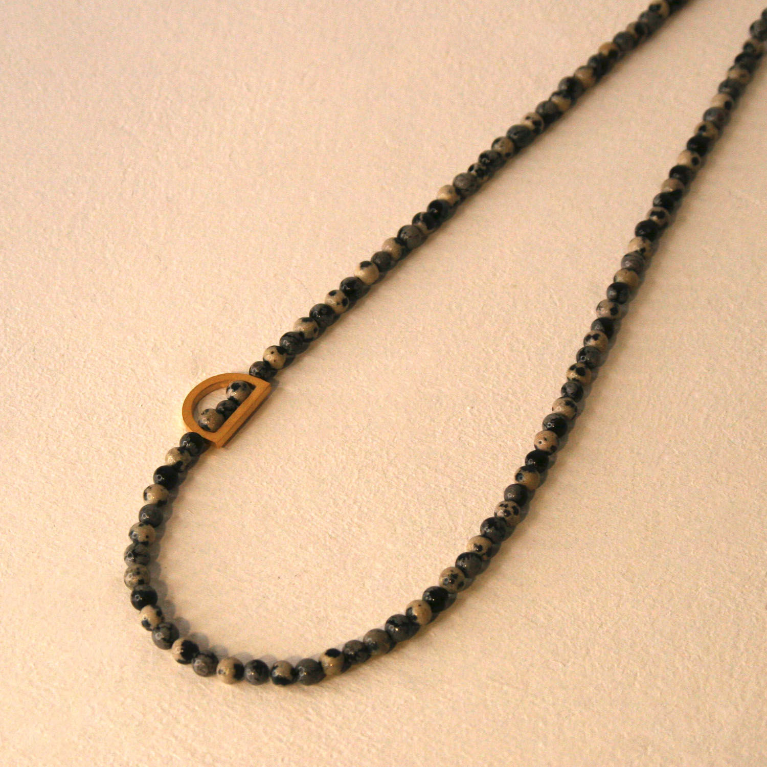 Claire Lowe, Arc Necaklce - Snowflake Obsidian, Dalmatian Jasper Beads & Gold Vermeil