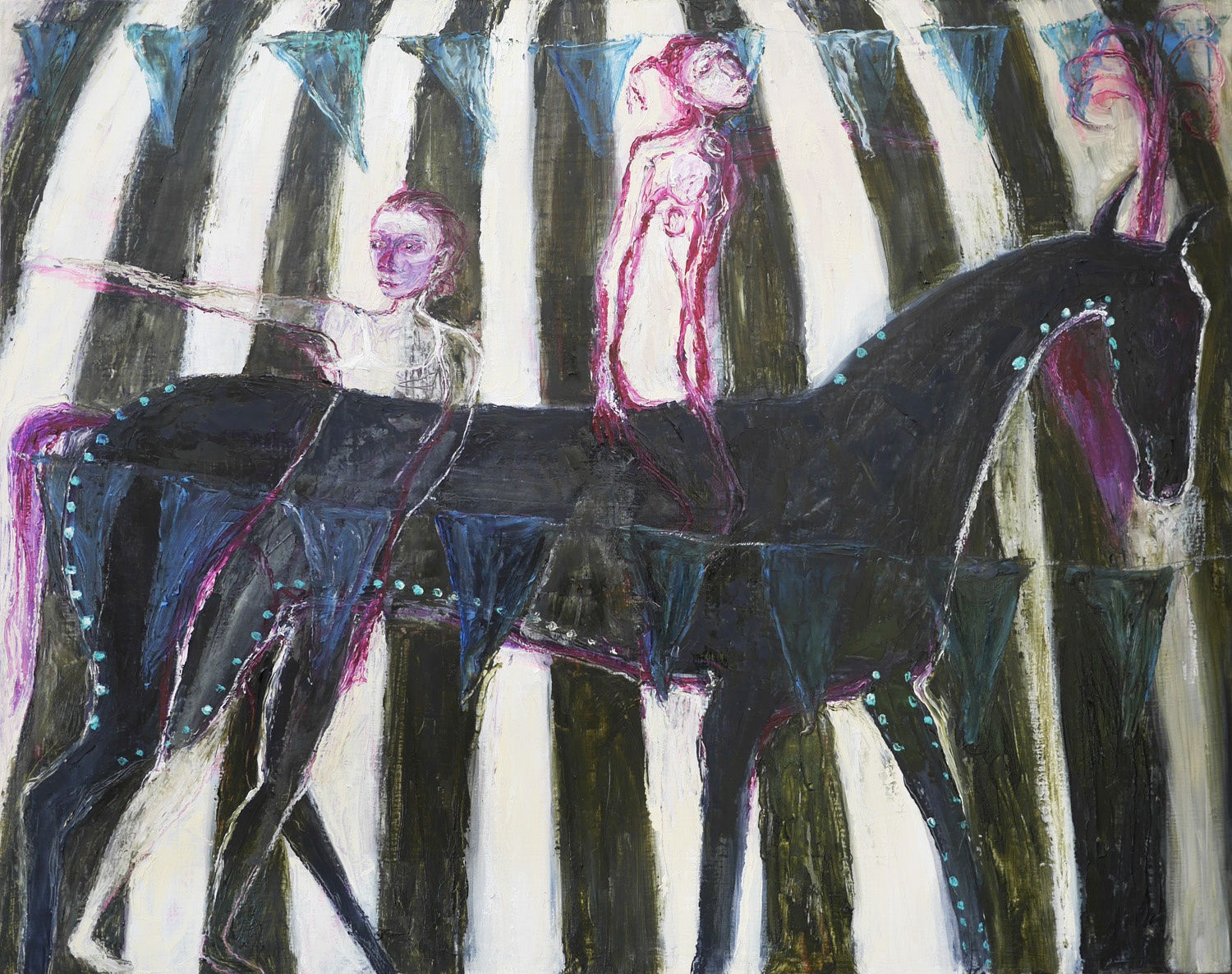 Rebecca Swainston, Acrobat Riders & Horse In Black & White, 2024