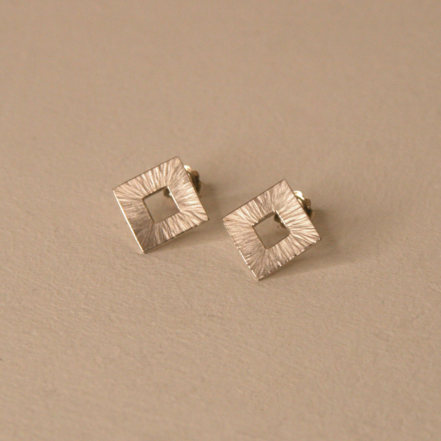 Emily Fermor, Large Square Sterling Silver Rays Earring Studs