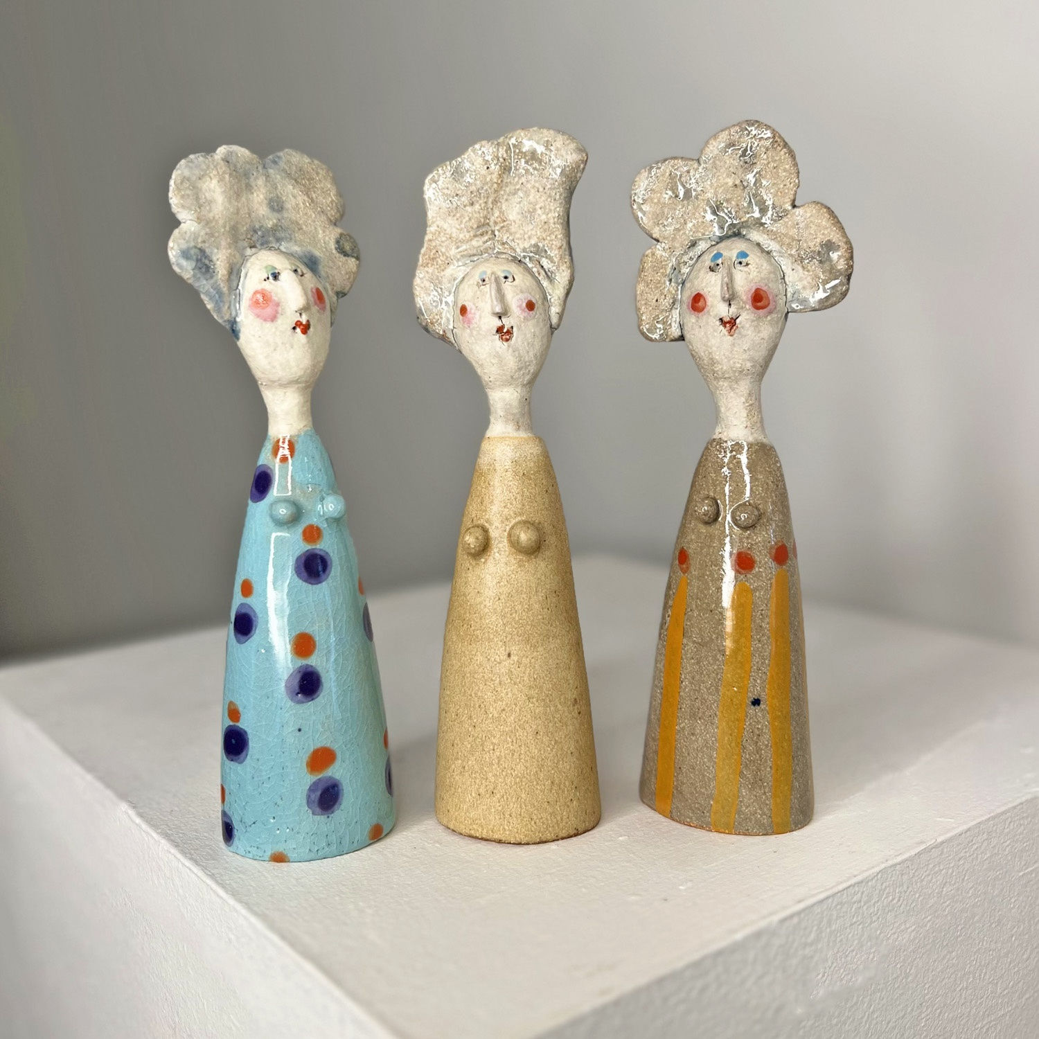 Jane Muir, Little Lady - Stoneware with Orange Striped & Red Dots