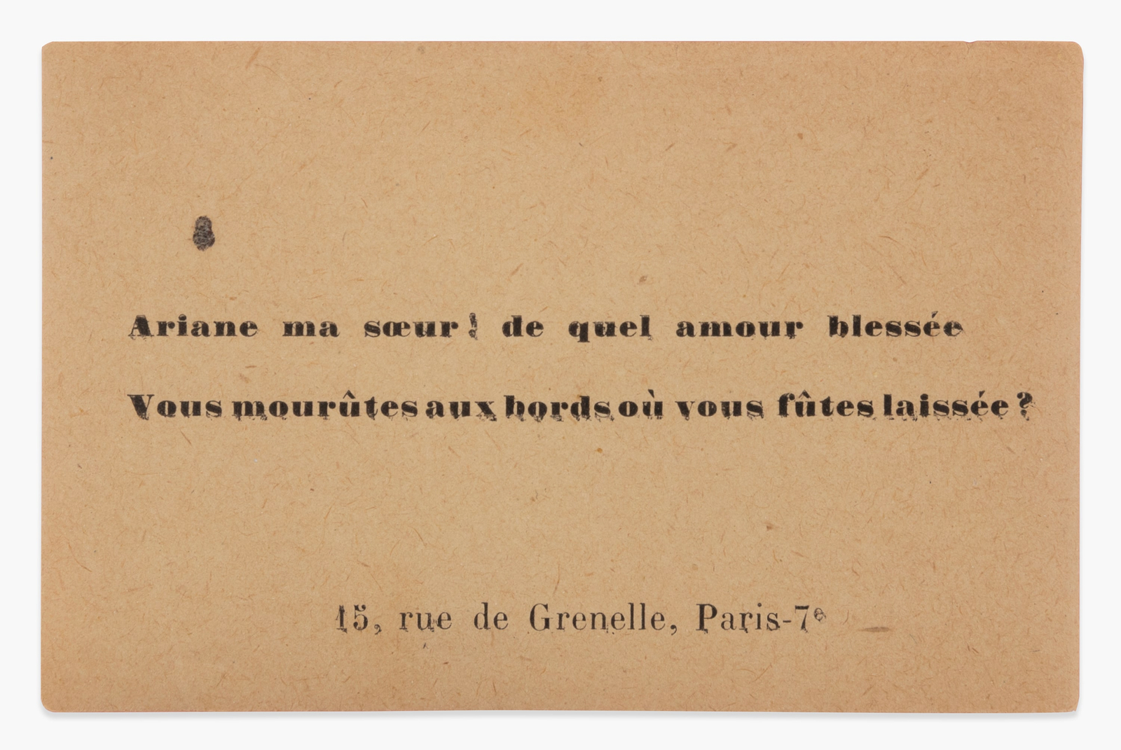 Bureau de recherches surréalistes, Ariane ma sœur! de quel amour blessée : vous mourûtes aux bords où vous fûtes laissée?, 1924