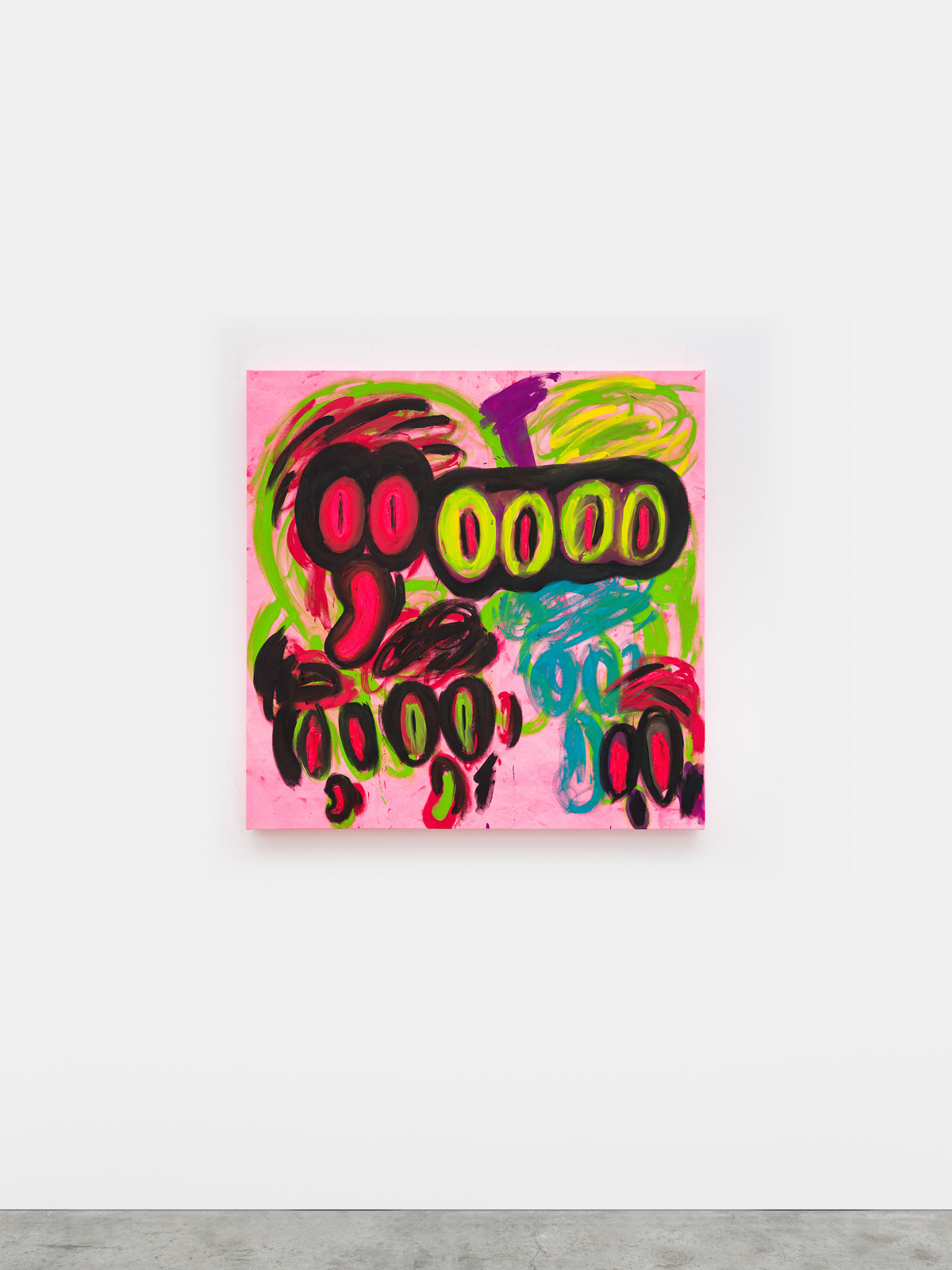 Judith Bernstein, Death Heads (Four Eyes on Hot Pink Ground), 2024