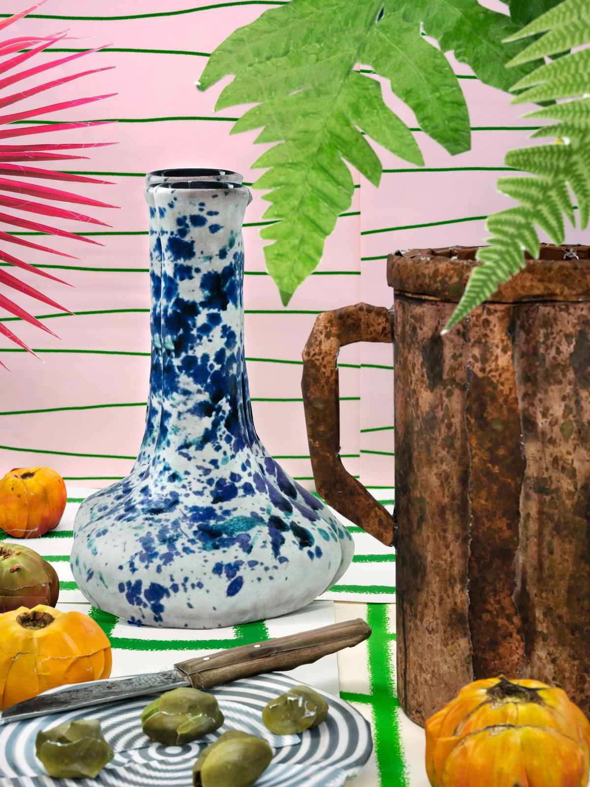 Daniel Gordon, Olives and Pitcher with Fern and Palm Leaves, 2020