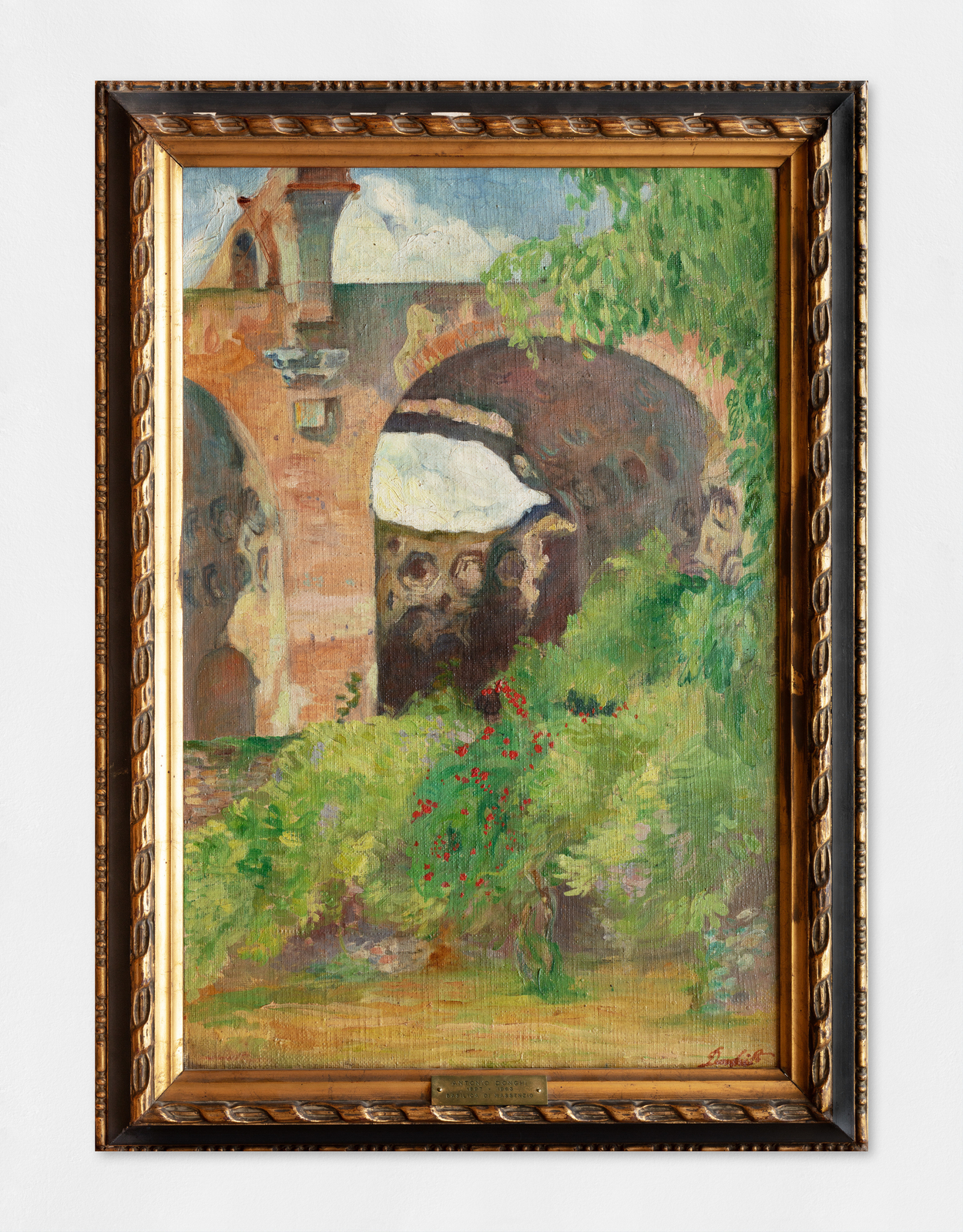 An oil painting of the Basilica of Maxentius. Artwork details: Artist: Antonio Donghi. Artwork title: Basilica di Massenzio. Artwork date: c.1920. Artwork medium: Oil on canvas. Artwork dimensions: 61 x 40 cm.