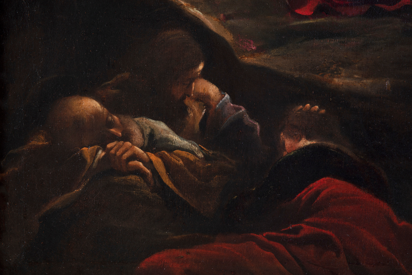 Detail of the painting with three figures.
