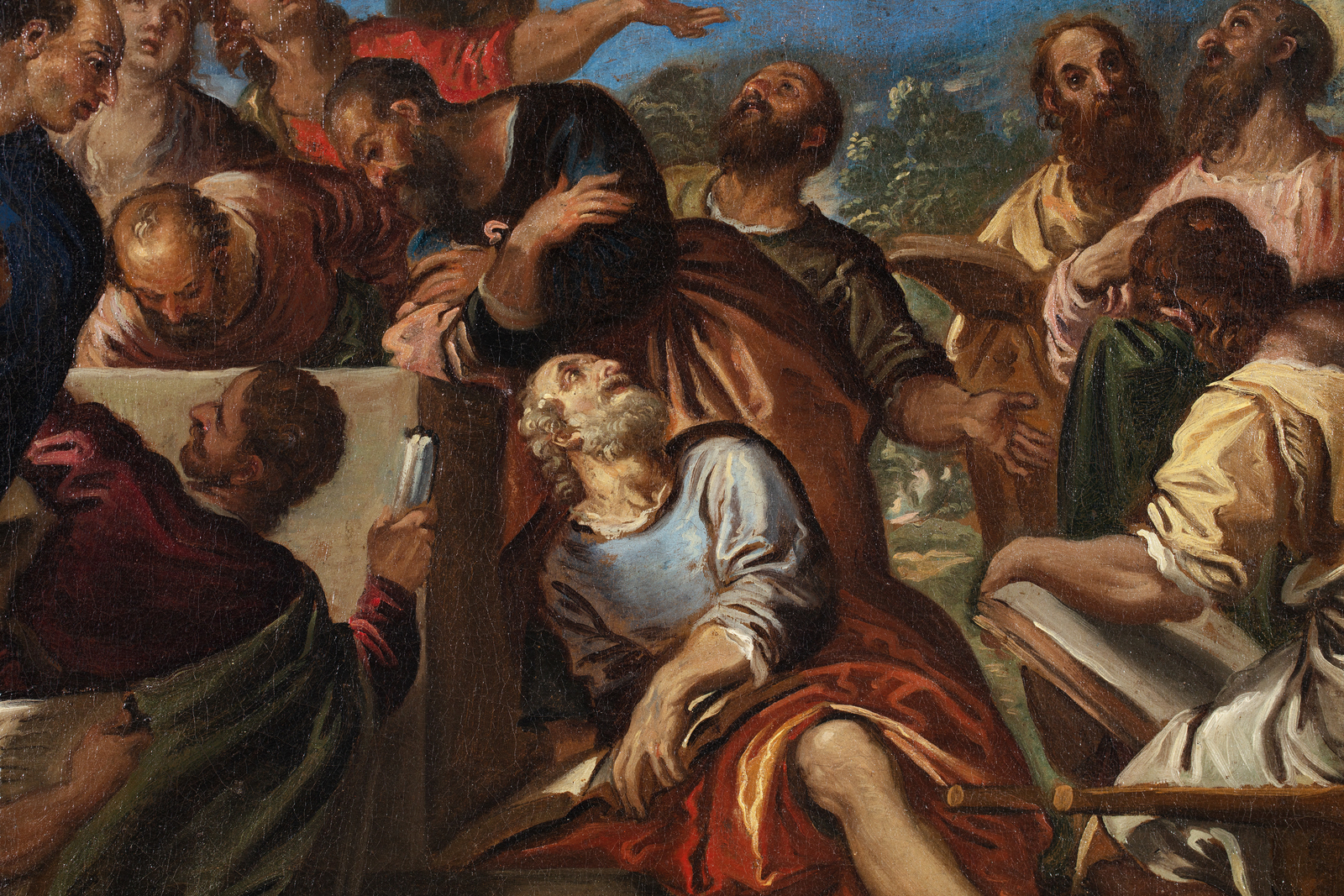 Detail of an oil painting of the assumption of the Madonna.