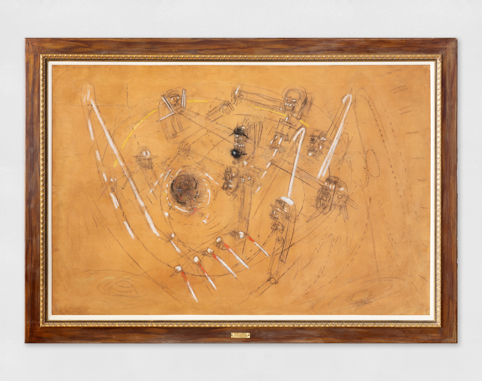 A work on marouflé paper using coloured pencils and pastels of an abstract image.