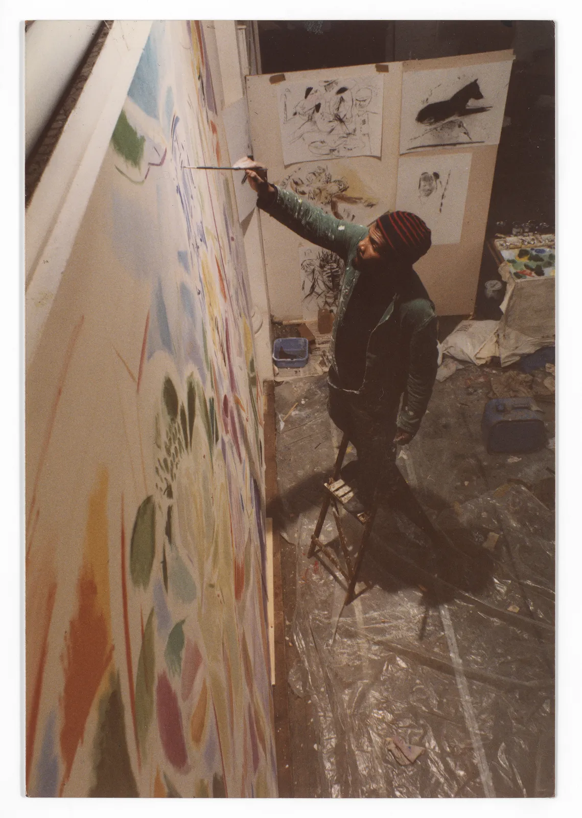 <p>Denzil Forrester in his studio at Islington Arts Factory (1985)</p>