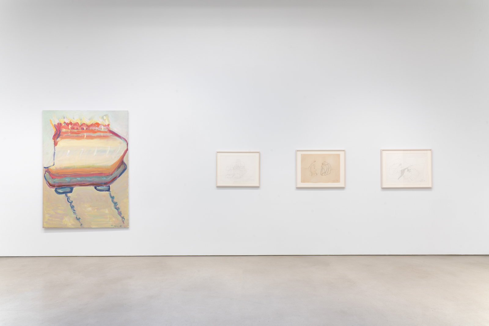 Installation view, Maria Lassnig, Petzel, 2026. &copy; Maria Lassnig Foundation. Courtesy of the artist and Petzel.&nbsp;