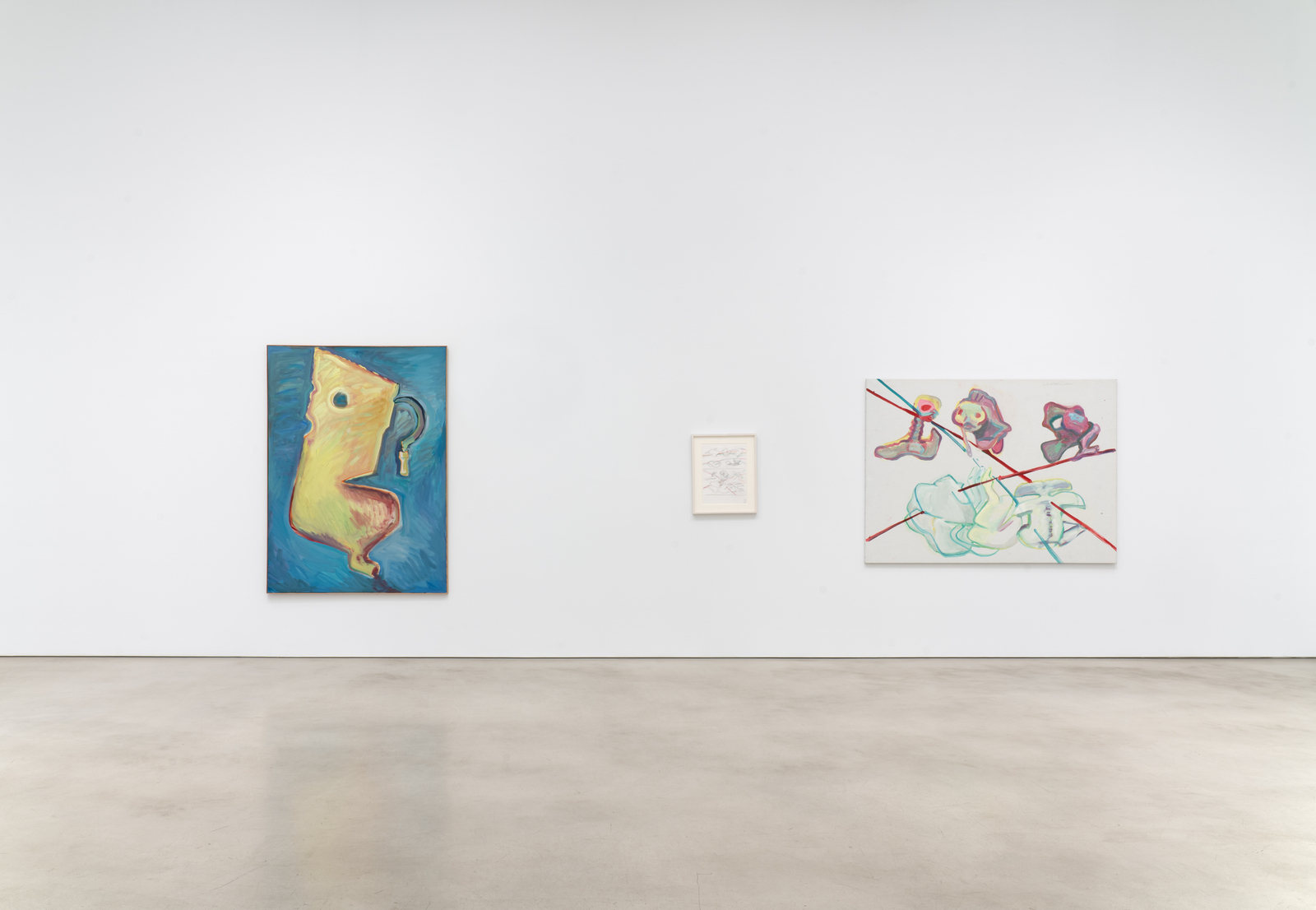 Installation view, Maria Lassnig, Petzel, 2026. &copy; Maria Lassnig Foundation. Courtesy of the artist and Petzel.&nbsp;