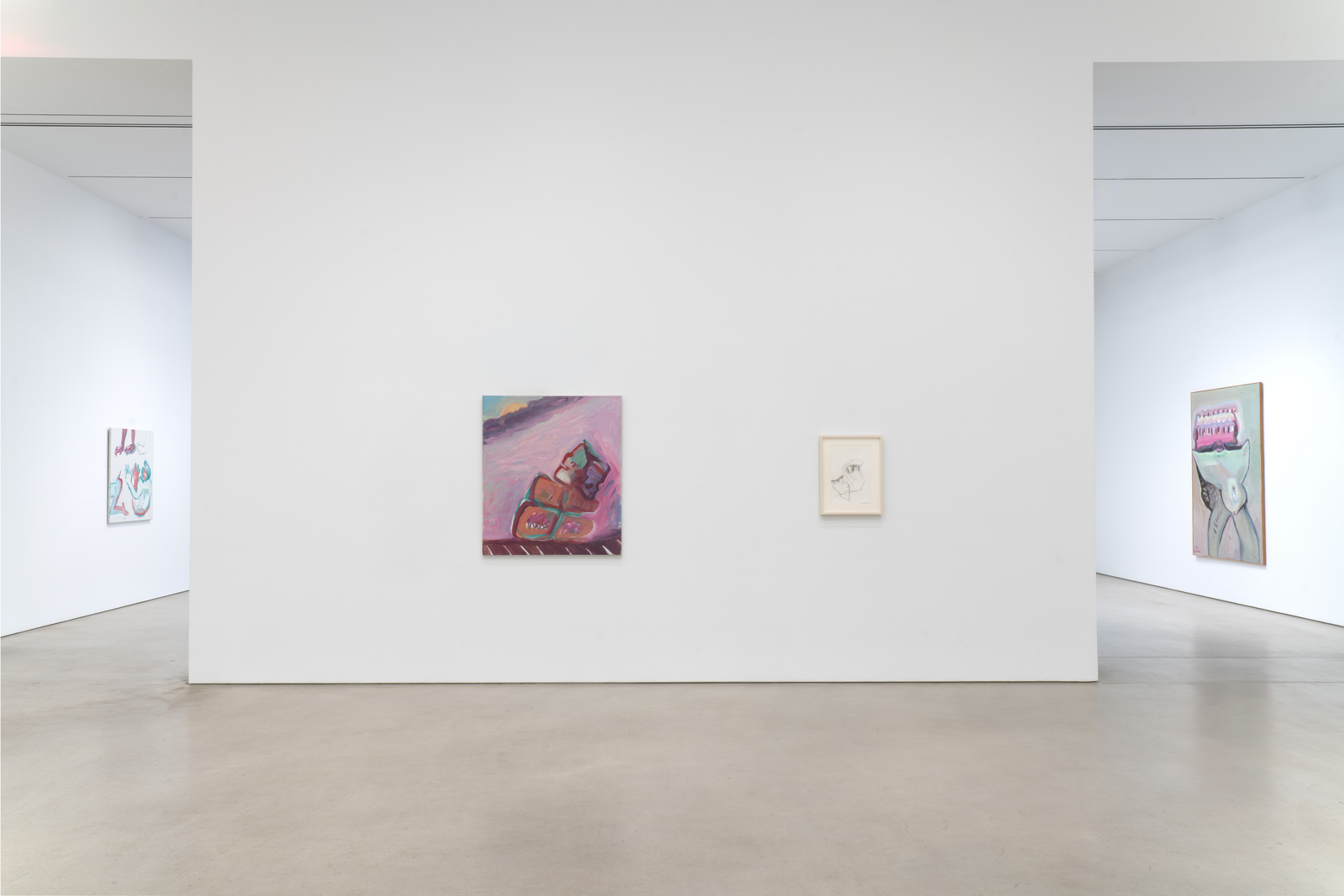 Installation view, Maria Lassnig, Petzel, 2026. &copy; Maria Lassnig Foundation. Courtesy of the artist and Petzel.&nbsp;