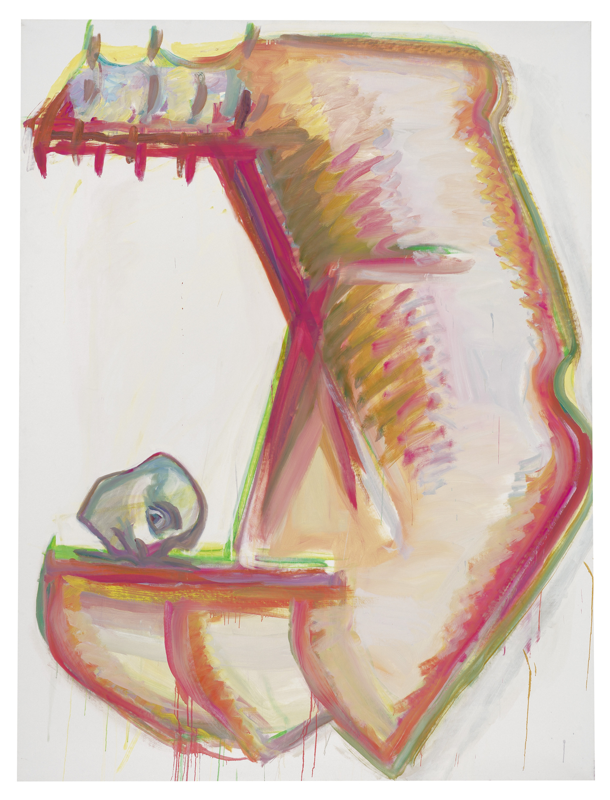 Maria Lassnig, Schafott der Eliten / Die Elite ist immer in Gefahr (Scaffold of the Elites / The Elite Is Always in Danger), 1995