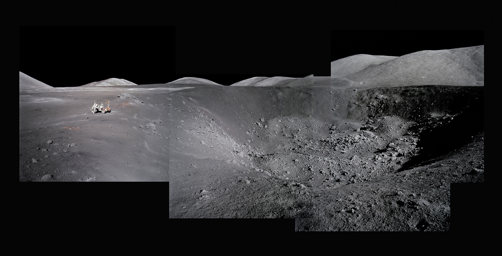 Composite of Harrison Schmitt at Shorty Crater; Note Orange Soil;, Photographed by Eugene Cernan, Apollo 17, December 7-19, 1972