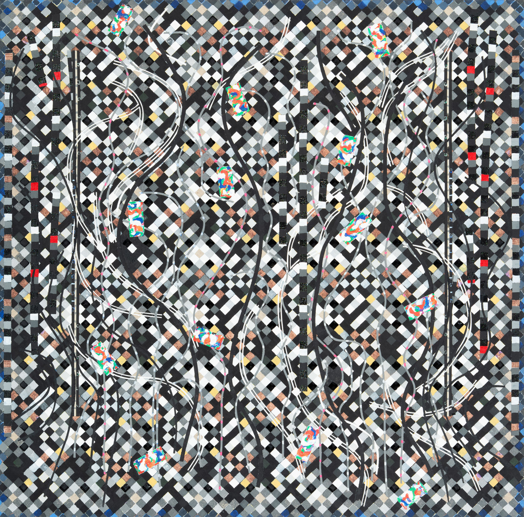 Kendall Shaw Waiting for the Message, 1988–98 Acrylic and collage on canvas, 36 x 36 in. (91.4 x 91.4 cm)