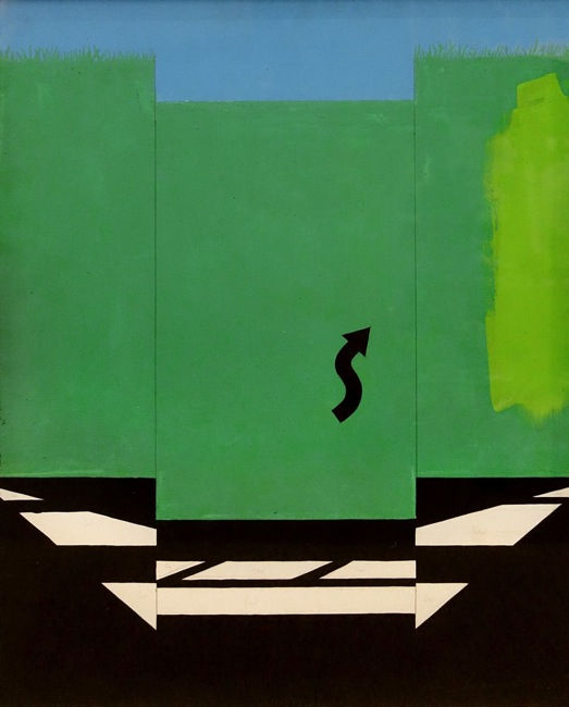 Allan D'Arcangelo Original study for the silkscreen, U.S. Highway 1, 1965 Gouache and graphite on heavy artists' board, 24 x...